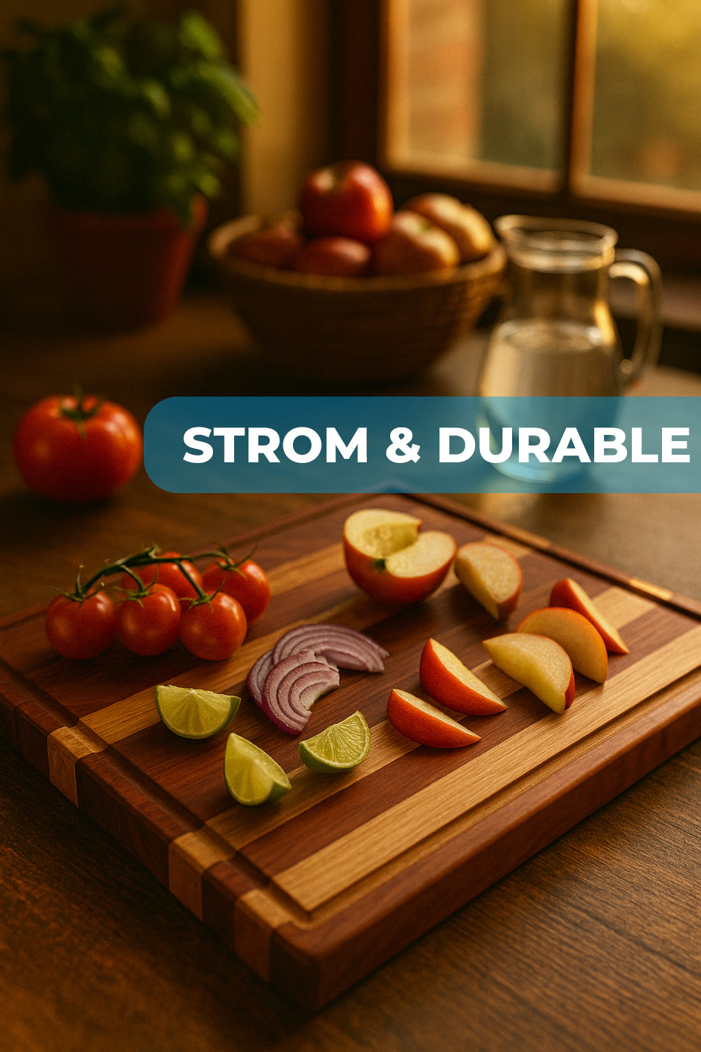 Terra Wood Cutting Board for Kitchen  Heavy Reversible Butcher Block with Juice Groove for Cutting Meat and Juicy Veggies Easily