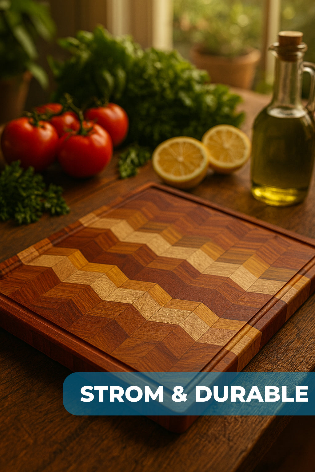 Terra Premium Wood Cutting Board – Reversible Butcher Block for Kitchen with Deep Juice Groove – Durable 15x11 Board for Meat, Veggies & Charcuterie